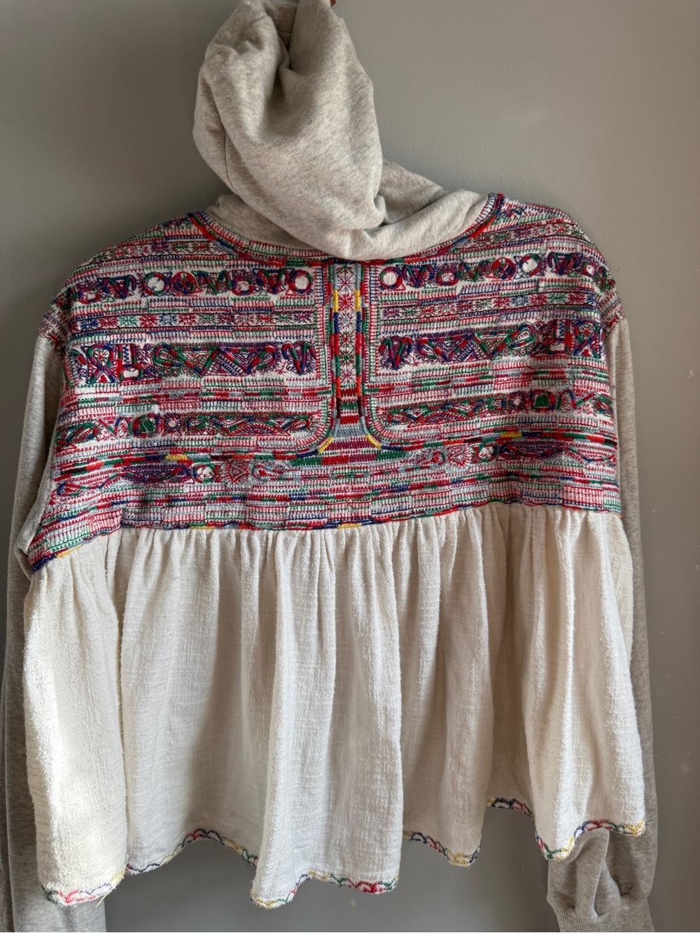 Free People Embroidered Hoodie Swing Cardigan Boho Peplum Jacket Womens M Cream - Picture 4 of 12